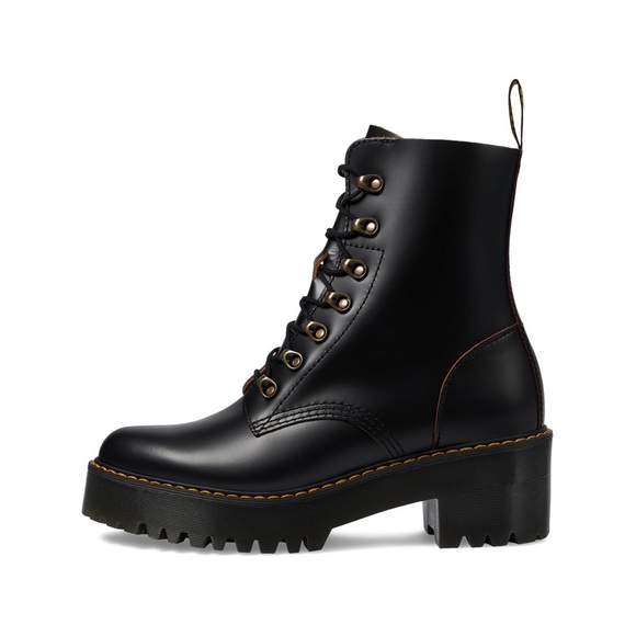 Dr Martens Leona Nubuck Leather Platform Combat Boots Woman Black NEW - Picture 4 of 9